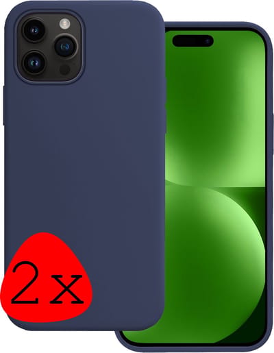 Hoesje 2 Stuks - Geschikt voor Apple iPhone 15 Pro - Sterk & Shockproof - Case Siliconen - Back Cover - Telefoon Hoes - Donkerblauw