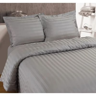 Primaviera Deluxe Hotel Stripe Dekbedovertrek - Eenpersoons - 140X200/220 + 1 x kussensloop 60x70 - Grijs
