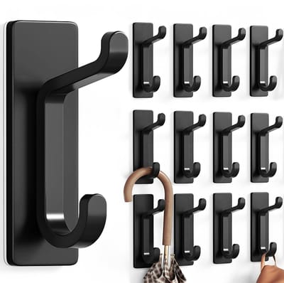 Dailygoods- Zelfklevende Haken Extra Stevig - Metalen Haken - Zwart - 12 Stuks - Tot 6 kg - Voor Handdoek/Jas/Hoed - Wandhaken