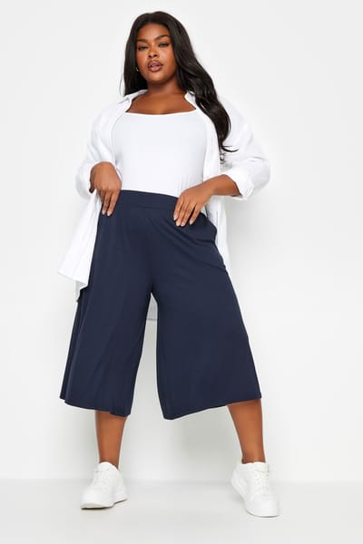 Yours Culottebroek Met Elastische Tailleband In Donkerblauw Size 42