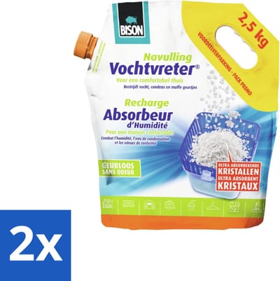 Bison - Original - Vochtvreter - Losse Kristallen - Navulzak - 2,5 KG - Geurloos - Voordeelverpakking - 2 stuks