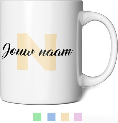 Mok met eigen naam - Gele koffiemok - Mokken / Beker met naam of tekst - Gepersonaliseerde mok - Mokken set - 350ml