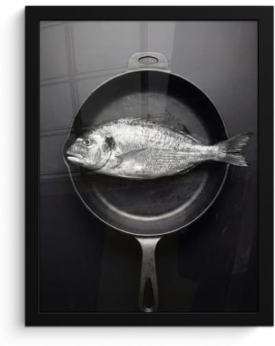 Poster in lijst - Fotolijst 30x40 cm - Posters - Pan - Vis - Zwart - Wit - Posterlijst zwart - Decoratie - Wanddecoratie woonkamer - Muurdecoratie slaapkamer
