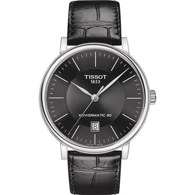 Tissot Carson Automatisch Mechanisch Uurwerk 50m Waterbestendig Horloge 40mm Zwarte Wijzerplaat Roestvrijstalen Kast Leren Band T122.407.16.051.00 Regular Watch Box,Black Dial black