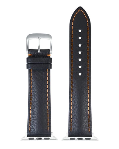 EULIT leer horlogeband geschikt voor Apple Watch 38/40/41 maat - Serie 1/2/3/4/5/6/7/8/9/10 + SE - imperator smart - 20 mm - zwart/oranje - metalen gesp - incl. adapter