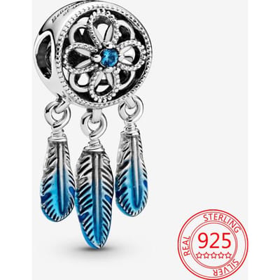 Argent Sterling 925 Pur Romantique Attrape-Rêves Angle Plume Pendentifs Pompon Perles Convient Bracelet Original de Marque Bijoux DIY gray
