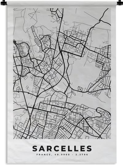 Wandkleed - Wanddoek - Plattegrond - Sarcelles - Stadskaart - Kaart - Frankrijk - 120x180 cm - Wandtapijt