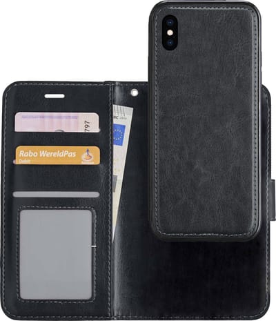 Hoesje Geschikt voor iPhone X Hoesje Case Uitneembare Bookcase 2-in-1 Hoes - Hoes Geschikt voor iPhone X Hoes Wallet Case Met Pasjeshouder Hoesje - Zwart
