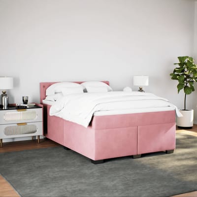 vidaXL - Boxspring - met - matras - fluweel - roze - 140x190 - cm