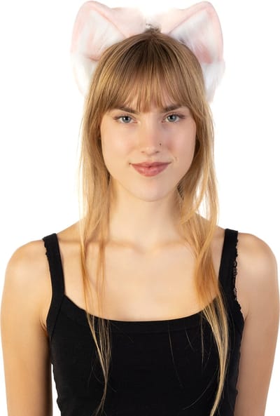 KIMU® Haarband Furry Oortjes Roze Wit - Kat Poes Vos Diadeem Dons Dieren - Evenement Dierenoren Oor Oren Vilt Lynx Hond Wolf Haren Festival
