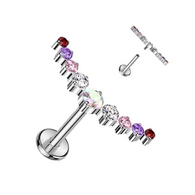 Piercing titanium 9 gemmed ronde top 1.2x8 - zilver - multi kleur - LMPiercings