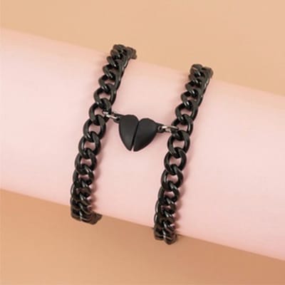 Bixorp Friends Vriendschapsarmbandjes voor 2 met Hartje met Magneet Zwart - BFF ArmbandMeisjes - Magnetische Best Friends Armband Vriendschap Cadeau voor Twee