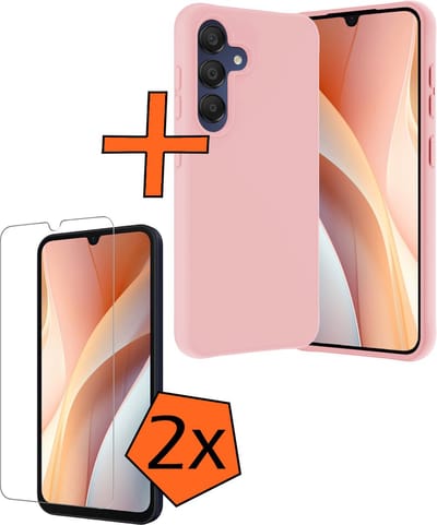 Hoes - Met 2x Screenprotector - Geschikt voor Samsung Galaxy A15 - Sterk & Shockproof - Back Cover - Siliconen Case - Telefoon Hoes - Lichtroze