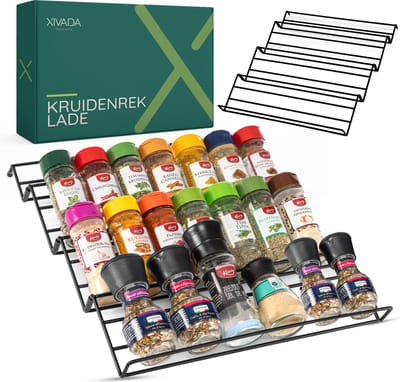 XIVADA Kruidenrek Lade - Kruidenpotjes opbergen - Metaal - Kruiden Organizer - Lade Organizer Keuken