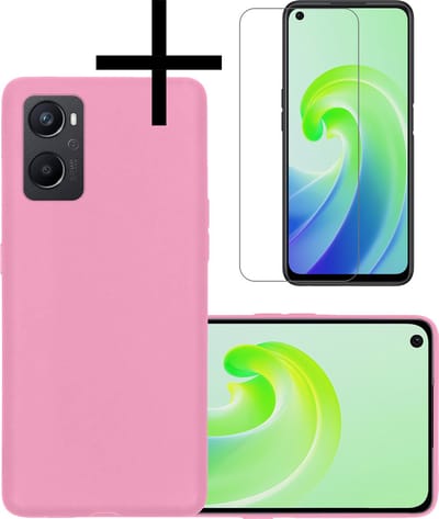 Hoesje - Met Screenprotector - Geschikt voor OPPO A76 - Sterk & Shockproof - Back Cover - Siliconen Case - Telefoon Hoes - Roze
