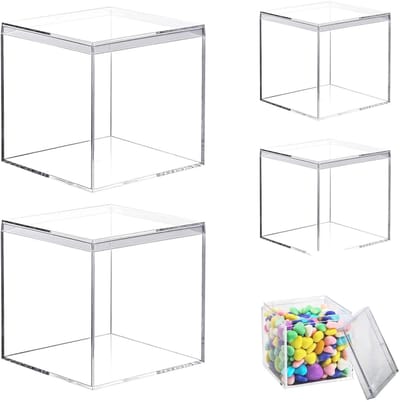 Dailygoods- Acryldoos met deksel - Transparant - 4 stuks - Waterdicht - Robuust - Voor sieraden/figuren/snoep - Afmetingen 10/8 cm - Opbergdoos