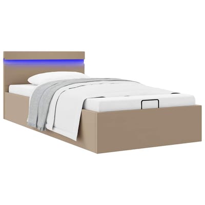 vidaXL - Bedframe - met - opslag - en - LED - kunstleer - cappuccino - 90x200 - cm