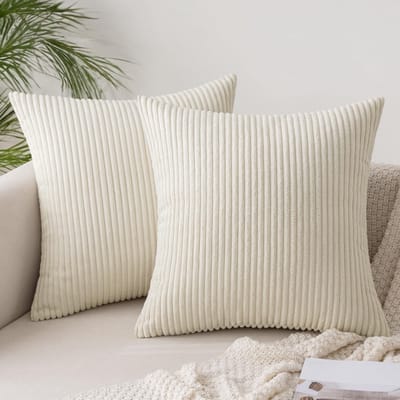 Famanu – Set van 2 corduroy kussenhoezen Beige 40 x 40 cm Kussenhoezen Kussenovertrek Sofakussen Dekokissenbezug Couchkussen Zacht voor Sofa Slaapkamer Woonkamer Balkon