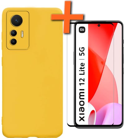 Hoes - Met Screenprotector - Geschikt voor Xiaomi 12 Lite - Sterk & Shockproof - Back Cover - Siliconen Case - Telefoon Hoes - Geel