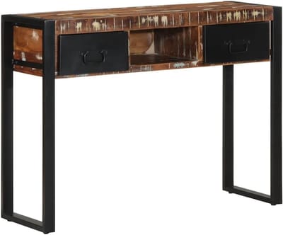 Wandtafel Gerecycled Hout - Banktafel Haltafel - Decoratie Opbergen - Uniek Kleurpatroon - 100x35x75 cm - Meerkleurig