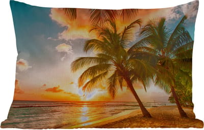 Buitenkussens - Tuin - Zonsondergang - Palmboom - Wolken - Zee - Strand - 50x30 cm
