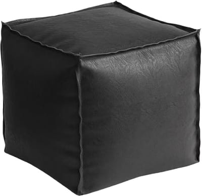 Opbergkruk Leer - Voetenbank Stoel - Ruimte Organiseren - Opvouwbaar Ontwerp - 40 cm Hoog - Zwart