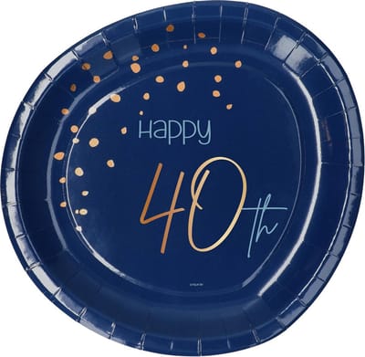 Folat - Borden Elegant True Blue 40 Jaar 23cm - 8 stuks