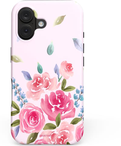 Casetastic hoesje geschikt voor Apple iPhone 16 - MagSafe - Dubbellaagse bescherming - Aquarel Bloesem - Fashion Case - Lichtroze Lila Saliegroen