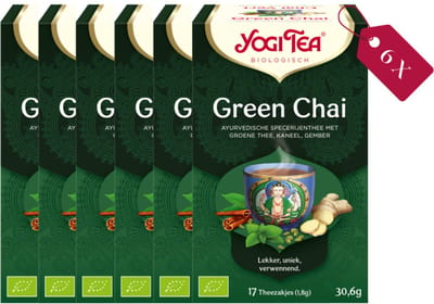 Yogi Tea Green Chai - Biologische Groene Thee met Kaneel, Kardemom en Pepermunt voor Een Verkwikkende Chai-ervaring - Tray van 6 Stuks