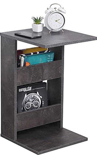 Kleine bijzettafel in C-vorm van betonlook - 35 x 60 x 40 cm