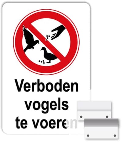 Bord Verboden vogels te voeren - Weerbestendig Aluminium - 40x60 cm - Bevestiging: Met muur-/ wandmontage beugels