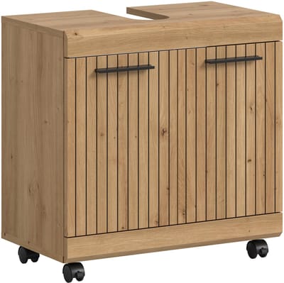 Wastafelkast op wielen - Moderne badkameropbergkast met 2 deuren - Zwart - 60x56x34cm