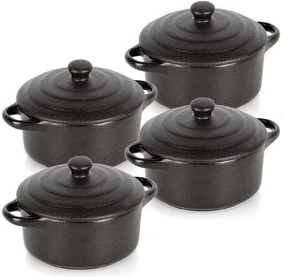 Vilde - Porseleinen Ovenschalen - 150 ml - Set van 4 - Met Deksel
