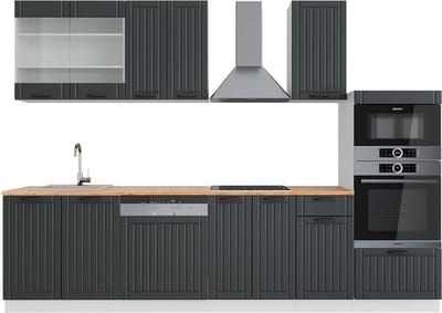 Vicco Fame-Line Complete keukeneenheid – 300 cm met hoge kast, WB Eik Antraciet landhuis/wit