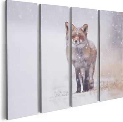Artaza Canvas Schilderij Vierluik Vos in de Sneeuw - 80x60 - Foto Op Canvas - Canvas Print