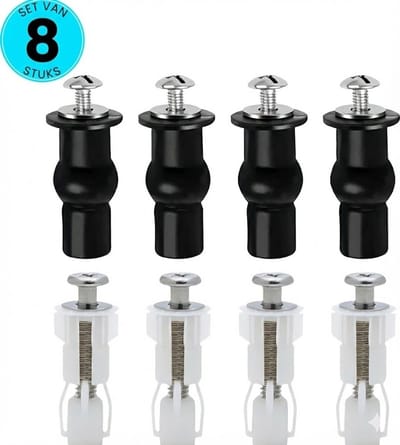 Somstyle Universele Scharnieren voor Toiletbril - 8 Stuks - RVS - Bevestigingsset Toiletbrilinstallatie - Wc Bril Onderdelen - Zwart