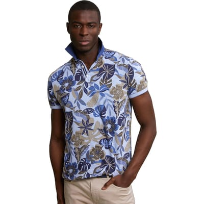 River Woods Custom Fit Cotton-linen Floral Polo Sky Mix Size: S | Polo Shirts Outlet | Heren | Blauw