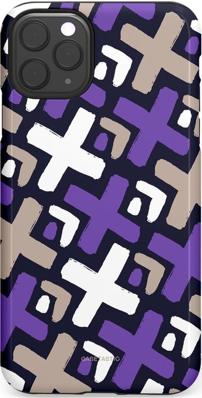 Casetastic hoesje geschikt voor Apple iPhone 11 Pro Max - Dubbellaagse bescherming - Fresh Paars Witte X's - Fashion Case - Donkerblauw Zilver Lavendel Wit