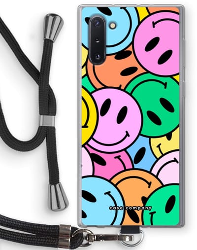 Case Company® - Hoesje met koord geschikt voor Samsung Galaxy Note 10 hoesje met Koord - Smiley N°1 - Telefoonhoesje met Zwart Koord - Bescherming aan alle Kanten en Over de Schermrand