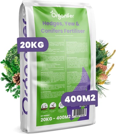 Hagen, Taxus & Conifeer Meststof All-In-One - 20 Kg Voor 400 M2 - Voor Een Gezonde Groei En Groene Naalden En Bladeren - Verbetert De Bodemstructuur - Ideaal Voor Arme Of Droge Grond - Geschikt Voor Jonge Aanplant En Jaarlijks Onderhoud - Organifer