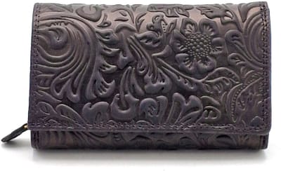 Hunters Portemonnee met Bloemen Reliëf zwart - (bxhxd) ca. 16cm x 10cm x 3,5cm