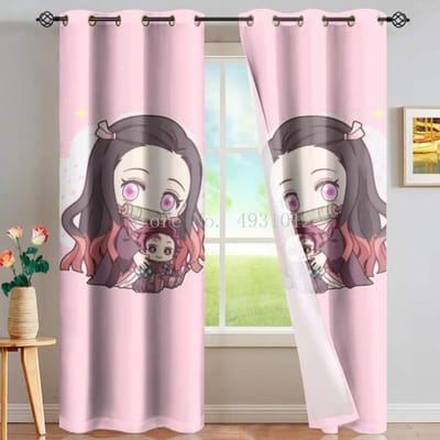 Japan Anime Print Anime Gordijnen Voor Raambehandeling Gordijnen Raamgordijn Voor Woonkamer Slaapkamer Jaloezieën Kinderkamer Woondecoratie W50xH130(CM)x2PCS-Grommet Top