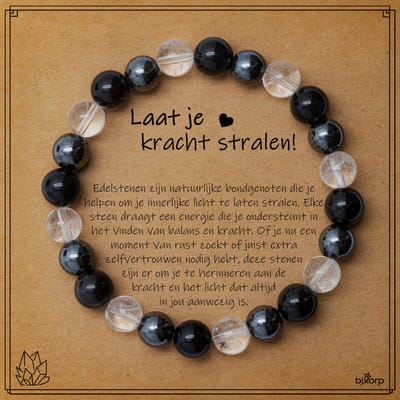 Bixorp Hematiet + Bergkristal + Obsidiaan Armband op Cadeau Kaartje - Laat je Kracht Stralen - 8mm / 18cm Edelsteen Kralenarmband - Inclusief Cadeau Envelop