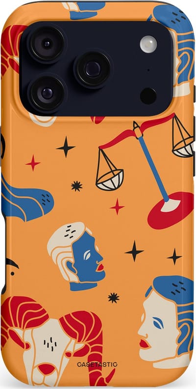 Casetastic hoesje geschikt voor Apple iPhone 17 Pro - MagSafe - Dubbellaagse bescherming - Zodiac in lijn - Fashion Case - Okergeel Terracotta Zand Rood