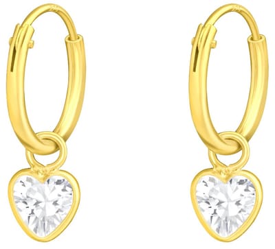 Joy|S - Zilveren hartje bedel oorbellen - oorringen - zirkonia - gold plated - goudkleur