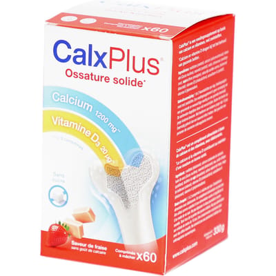CalxPlus Aardbei | Calcium Botten – Vitamine D en K 60 Kauwtabletten