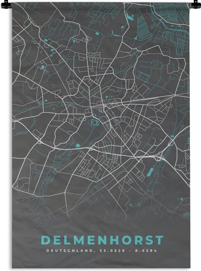 Wandkleed - Wanddoek - Kaart – Plattegrond – Stadskaart – Delmenhorst – Duitsland – Blauw - 120x180 cm - Wandtapijt
