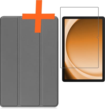 Hoesje - Geschikt voor Samsung Galaxy Tab A9 - Met Screenprotector - Trifold Bookcase - Hard Cover - Hardcover Book Case - Tablet Hoes - Grijs
