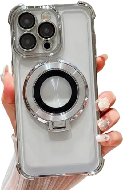 Transparant Telefoonhoesje met Magneet Ringhouder en Camera Bescherming voor iPhone 16 Pro Max - FuturiQ - Zilver