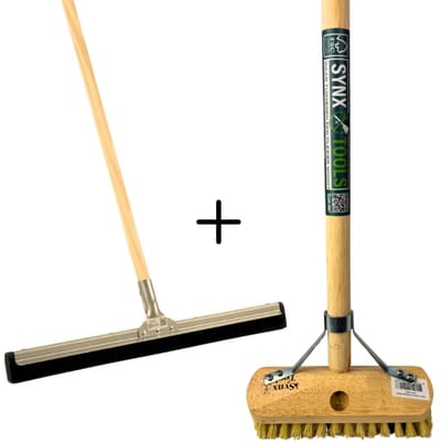 Synx Tools Luiwagen fiber schrobbezem & Vloertrekker 100 cm set van 2 – Harde haren – Duurzaam fiber – Krachtig schoonmaken – Lengte 150 cm